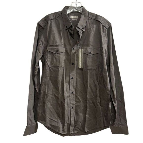 Zara Man Men's M Gray Long Sleeve Button-Up Shirt Stop Looking For Answers - Picture 2 of 16